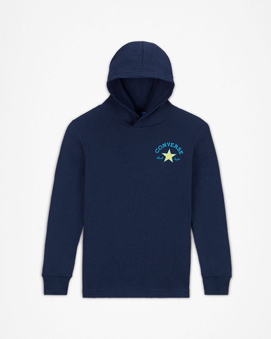 Boys\' Converse Long Sleeve Waffle Hoodie Navy | AU 1839CG